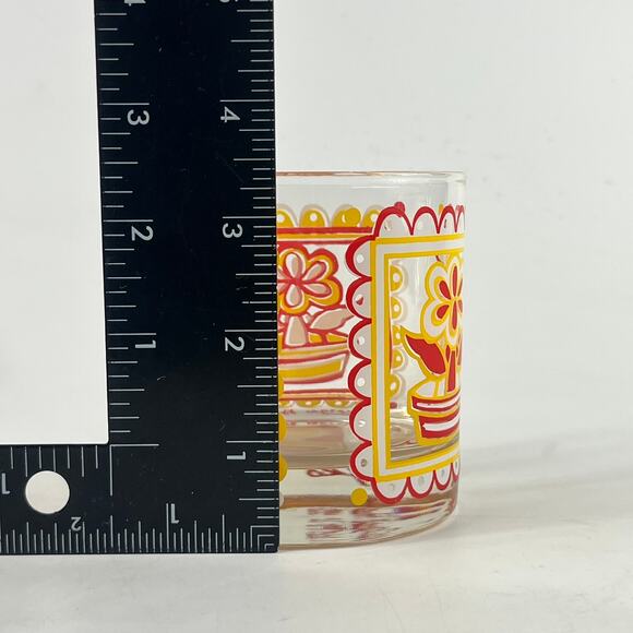 Georges Briard Mid-Century Lowball Glasses Set of 6 Red Yellow Flower Retro - Picture 5 of 7